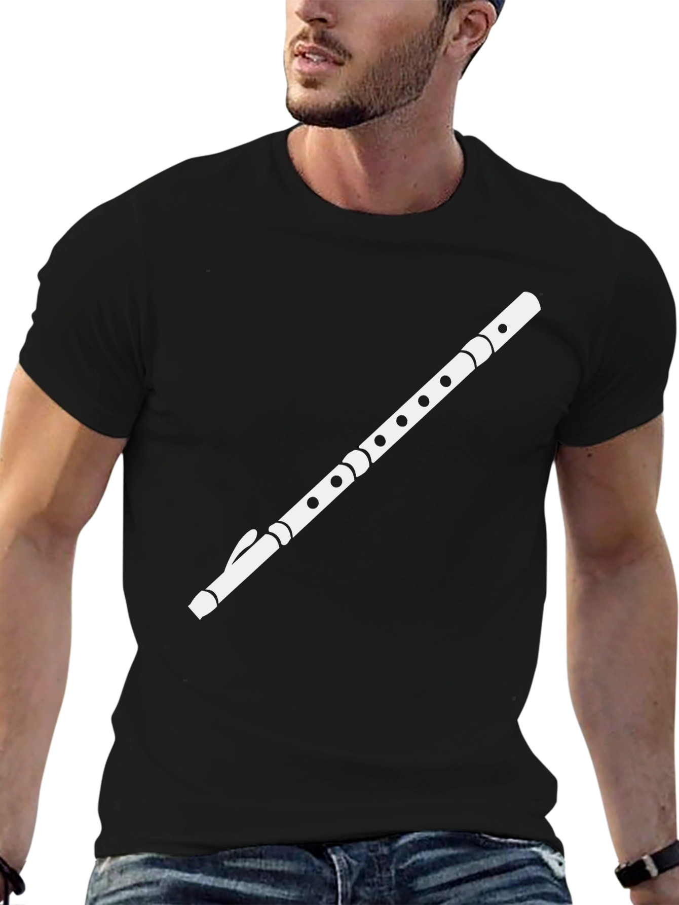 Flute Graphic Black Tee - Musician Style