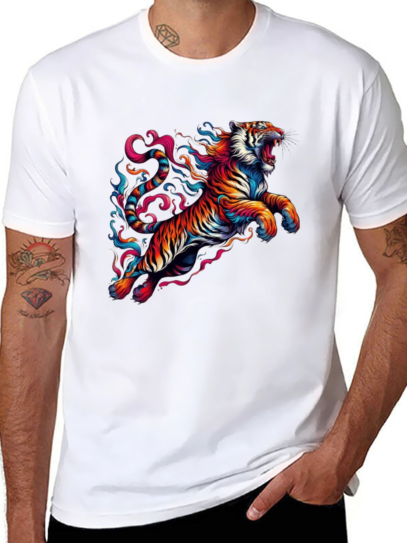 Vibrant Tiger Graphic Black T-Shirt