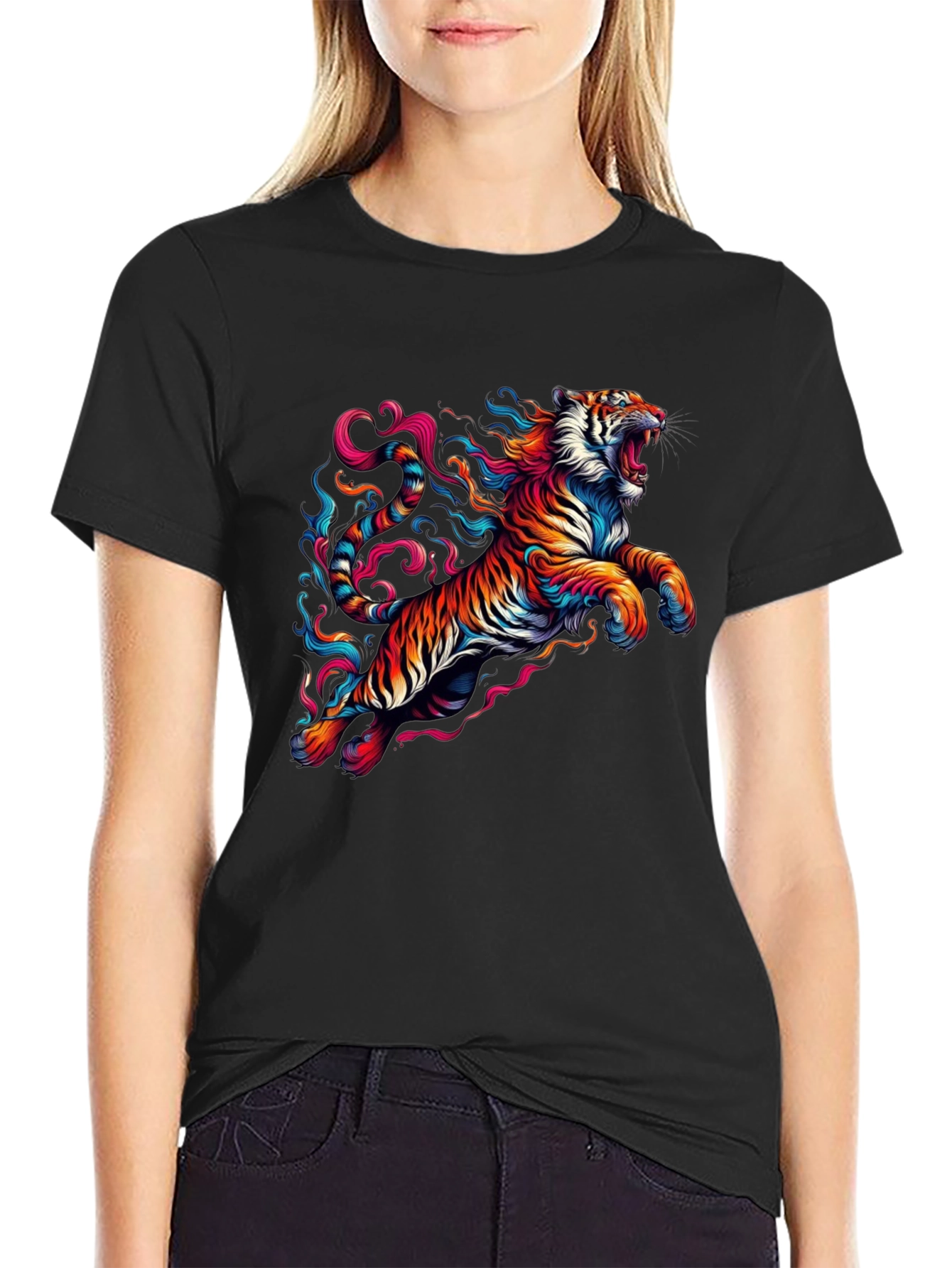 Vibrant Tiger Graphic Black T-Shirt