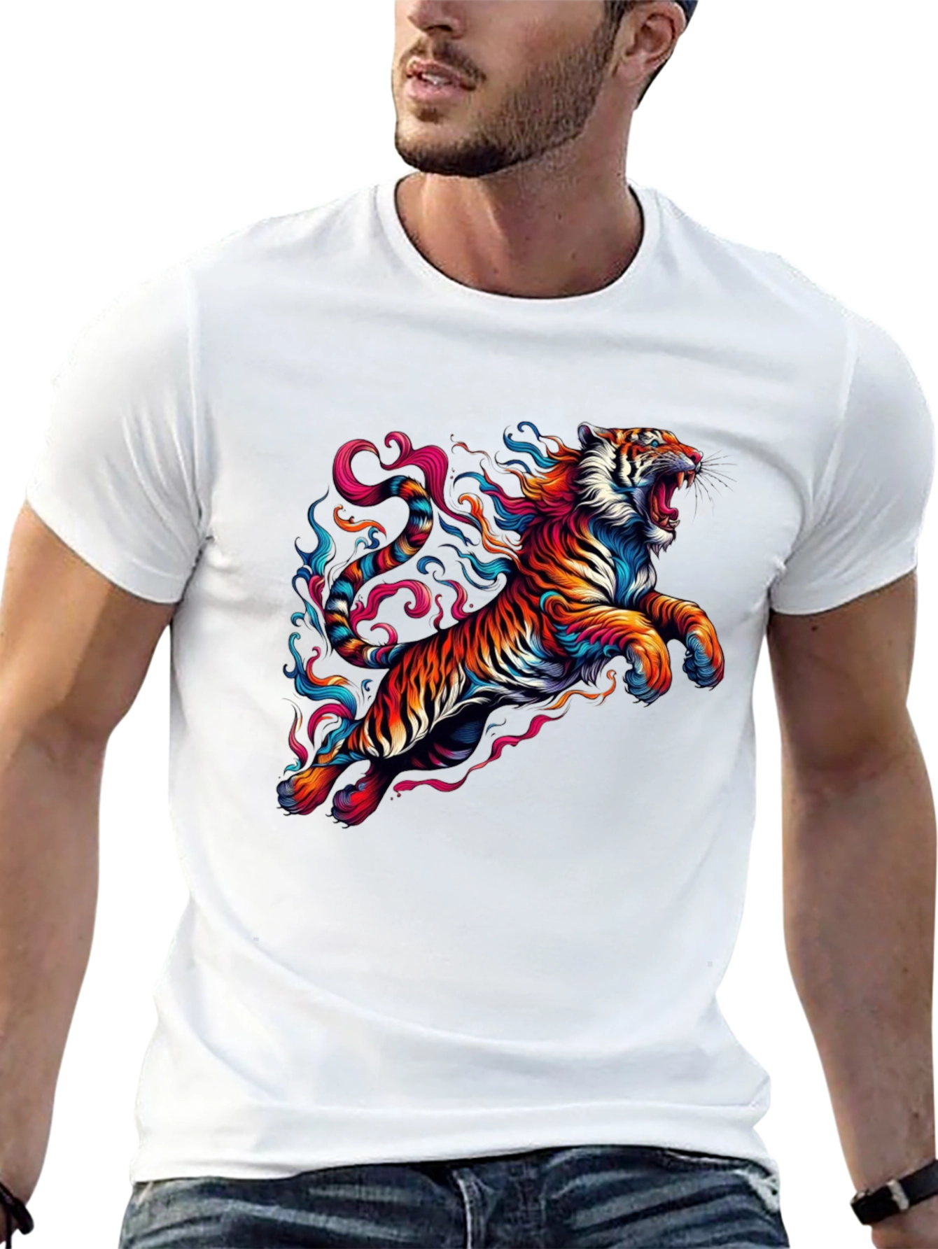 Vibrant Tiger Graphic Black T-Shirt