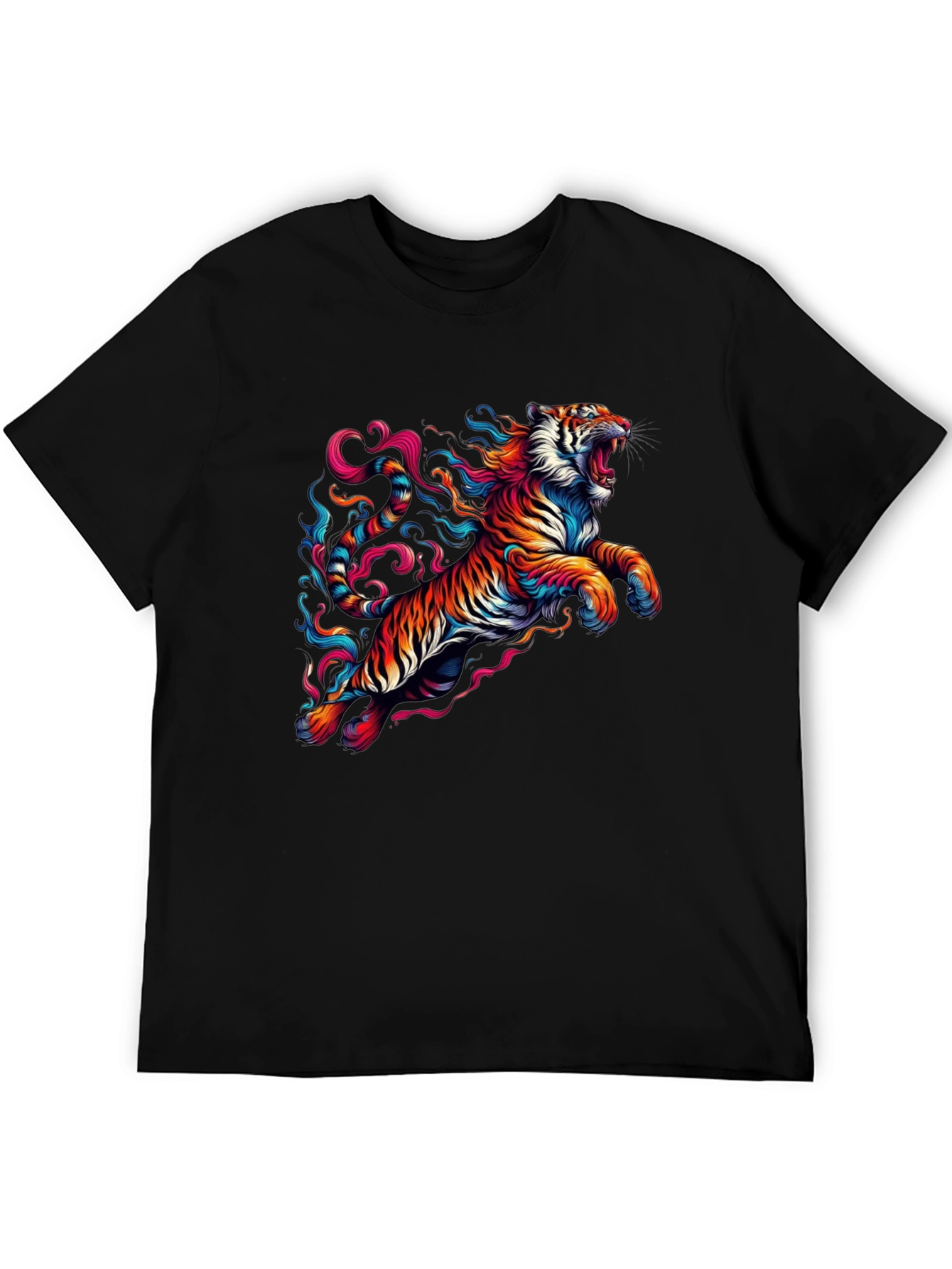 Vibrant Tiger Graphic Black T-Shirt
