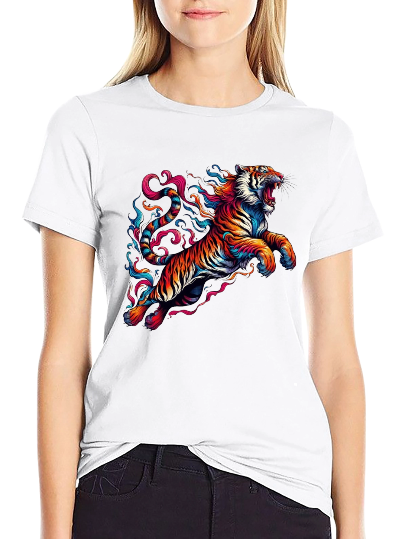 Vibrant Tiger Graphic Black T-Shirt