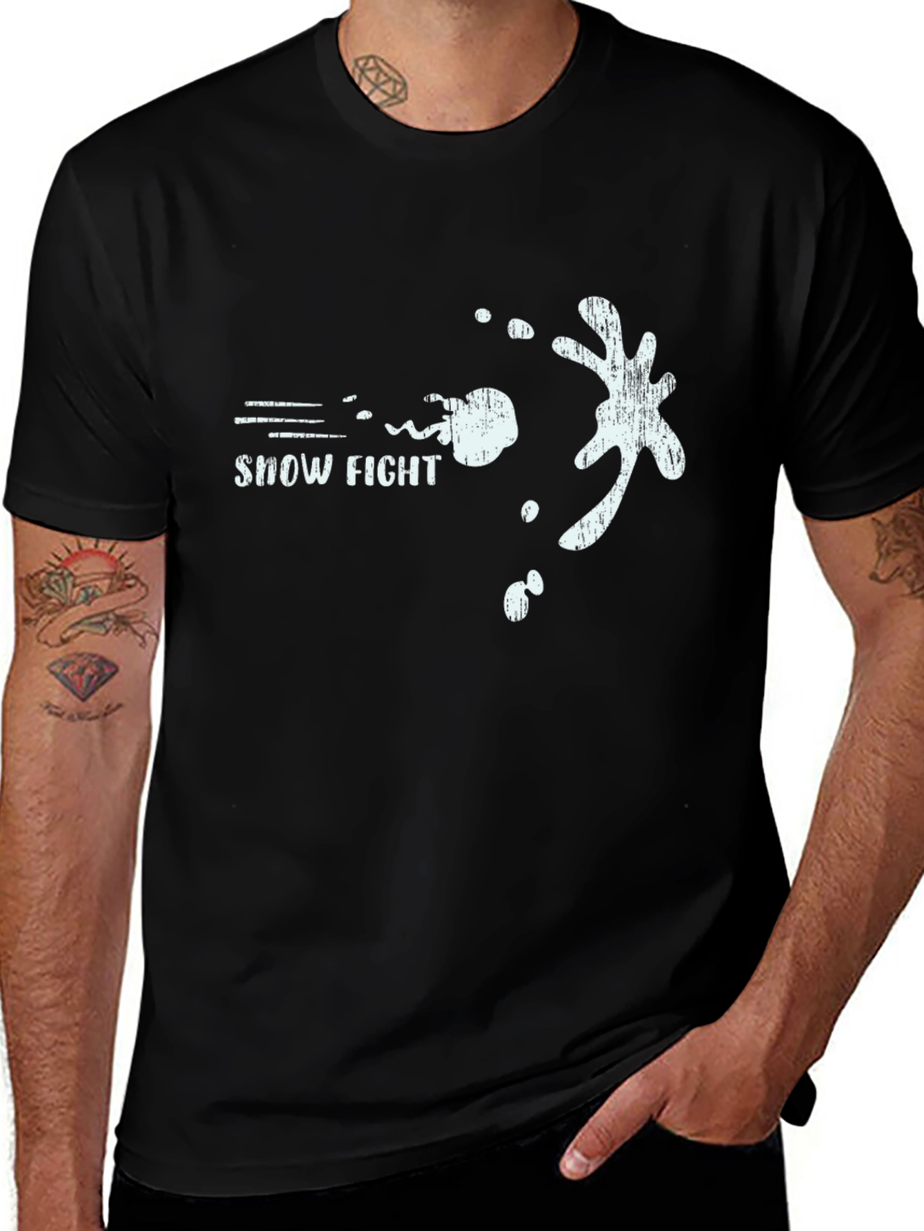 Snow Fight Black T-Shirt for Winter Fun