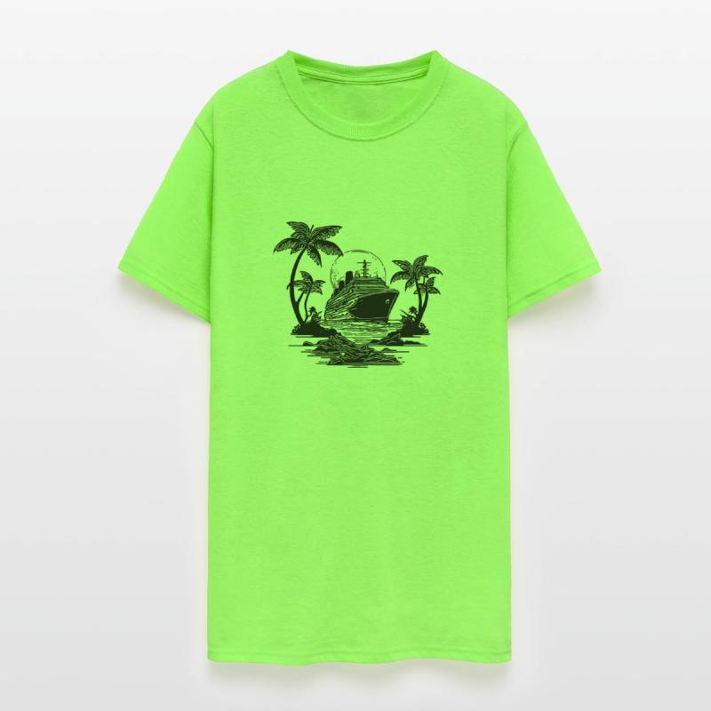 Palm Trees With Cruise Ship At Sunset