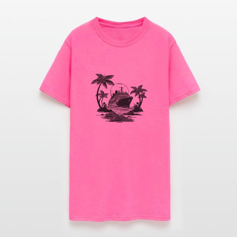 Palm Trees With Cruise Ship At Sunset