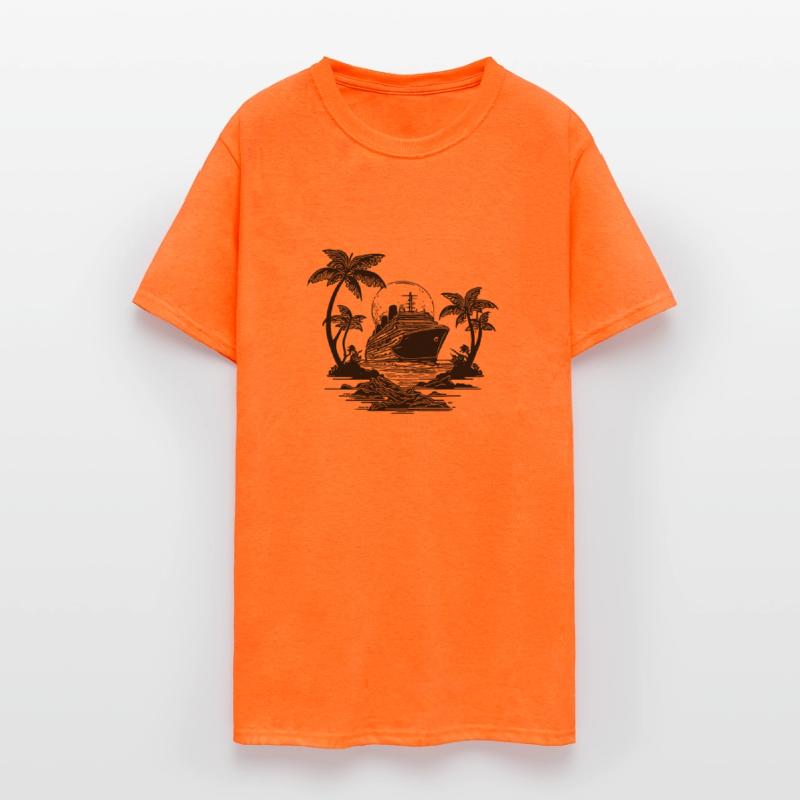 Palm Trees With Cruise Ship At Sunset