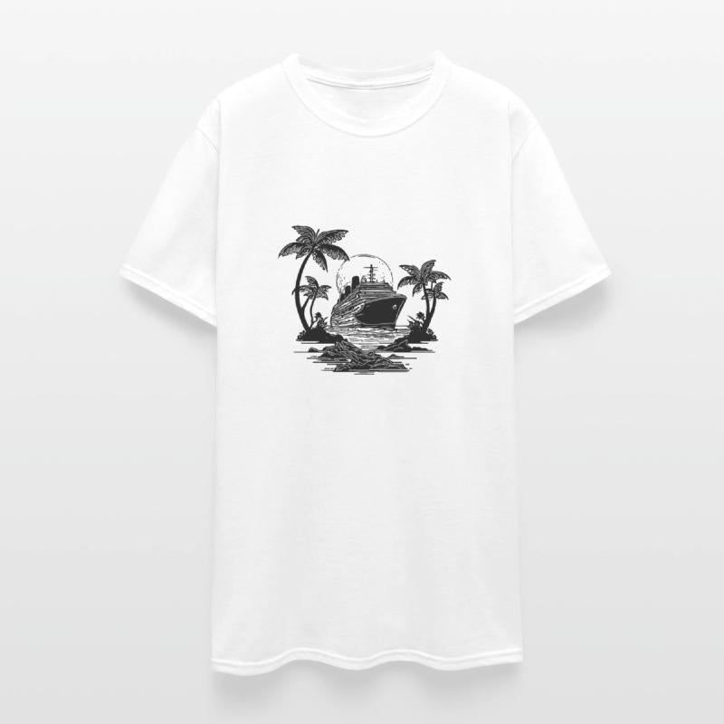 Palm Trees With Cruise Ship At Sunset