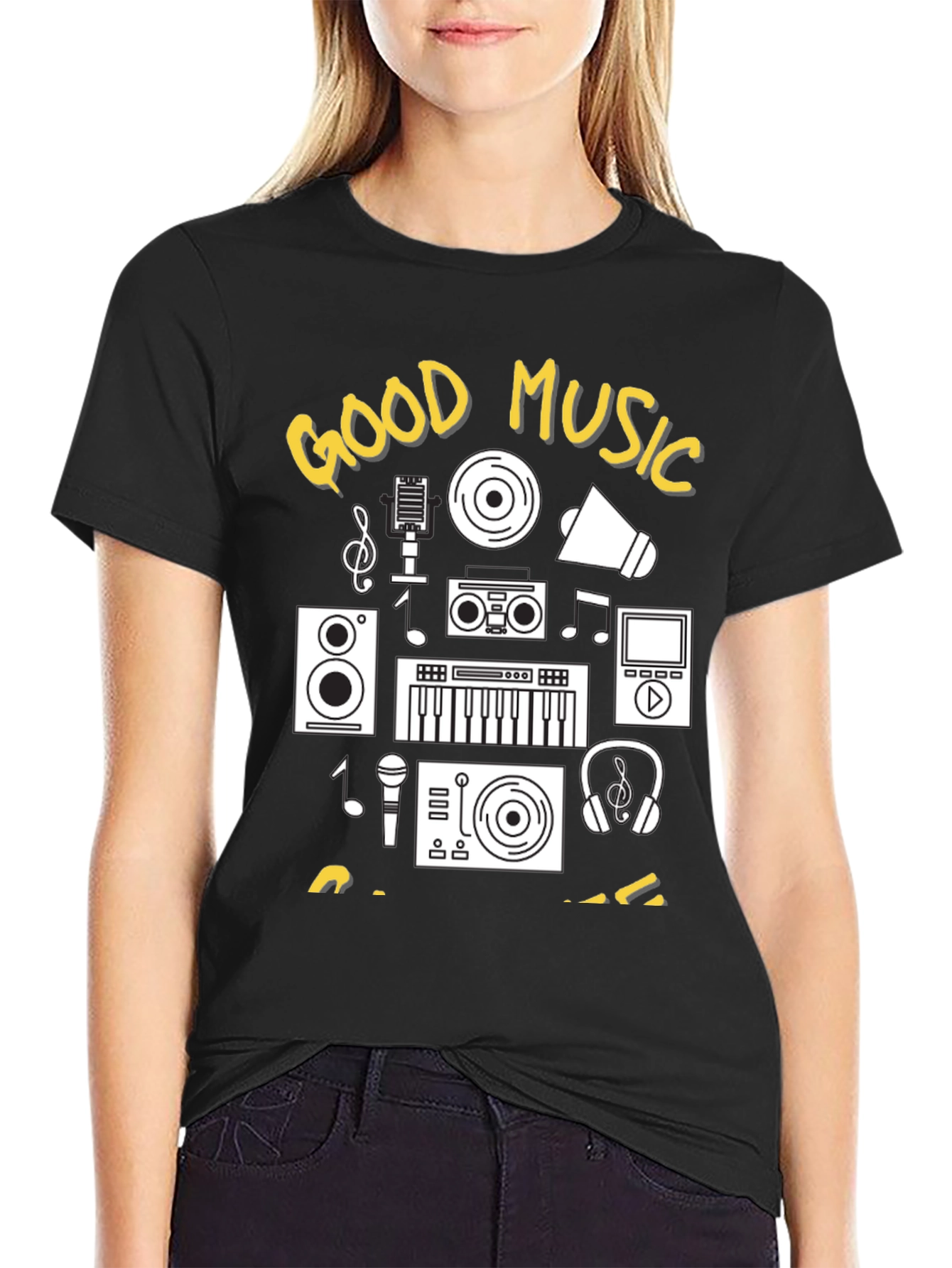 Good Music Graphic Tee - Black Cotton T-Shirt