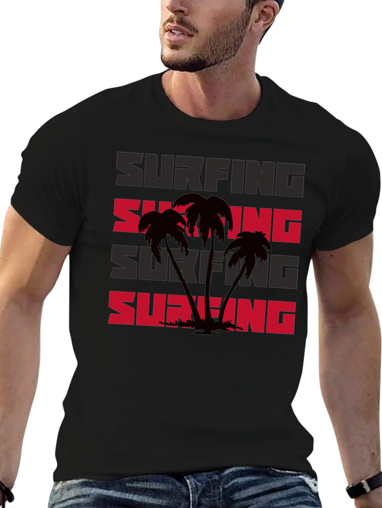 Surfing Palm Tree Graphic T-Shirt