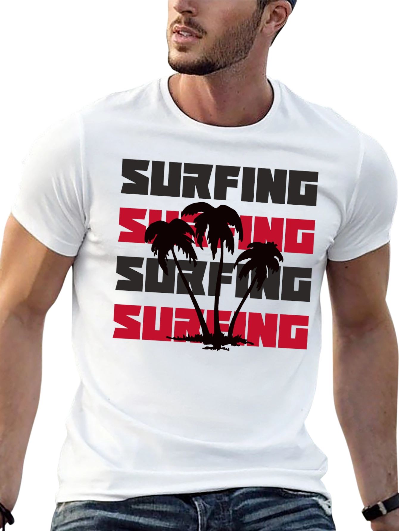 Surfing Palm Tree Graphic T-Shirt
