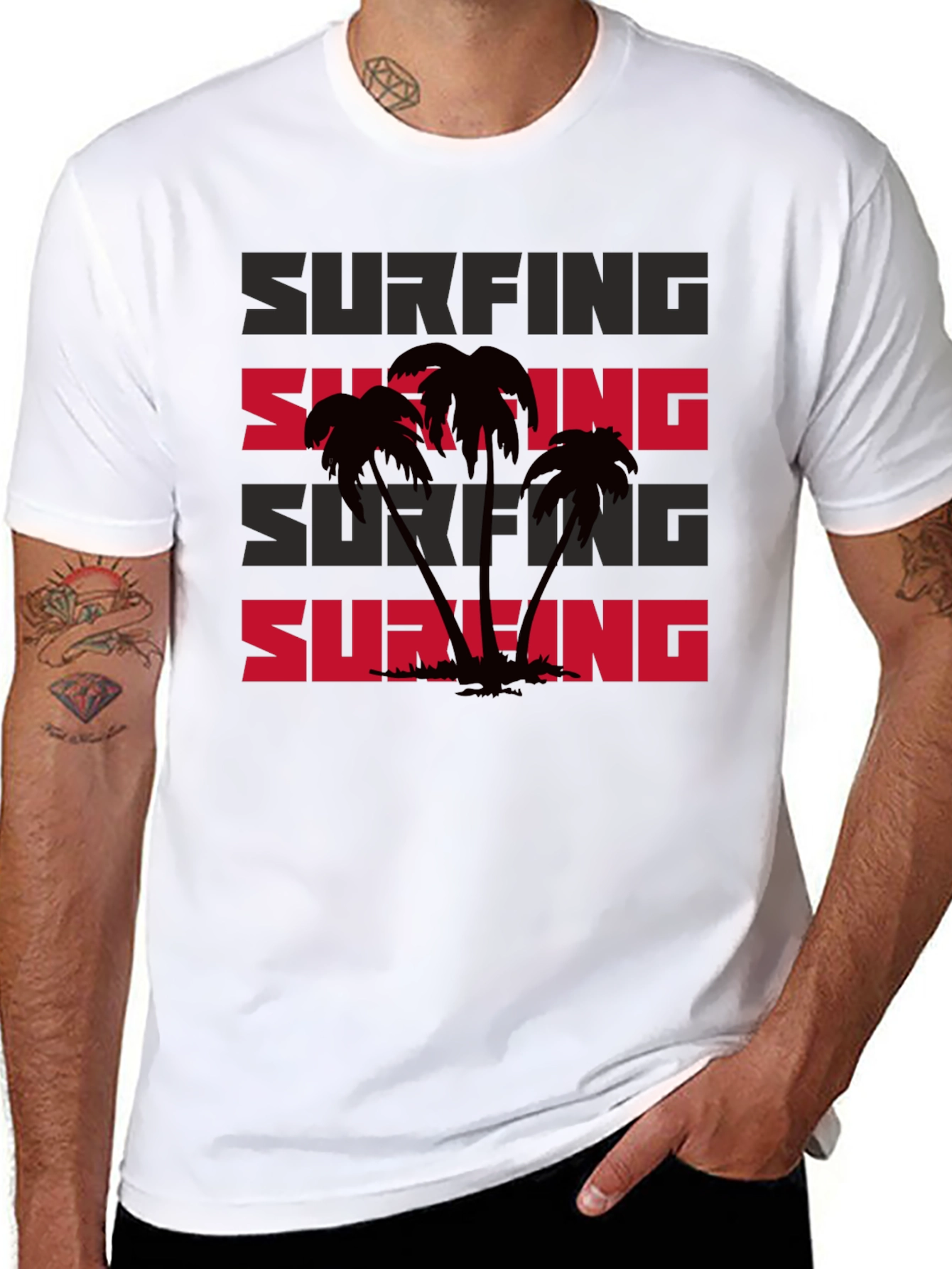 Surfing Palm Tree Graphic T-Shirt