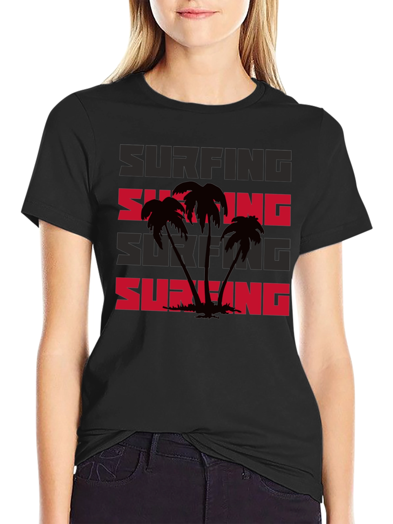 Surfing Palm Tree Graphic T-Shirt