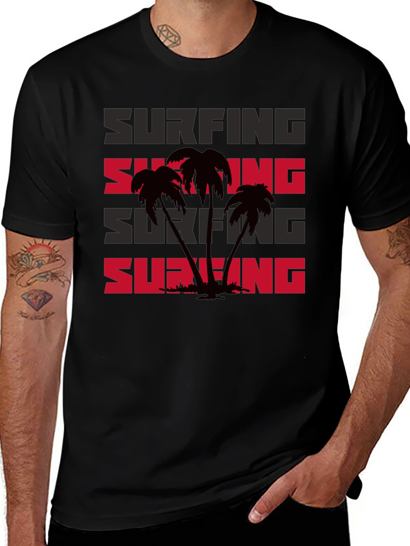 Surfing Palm Tree Graphic T-Shirt