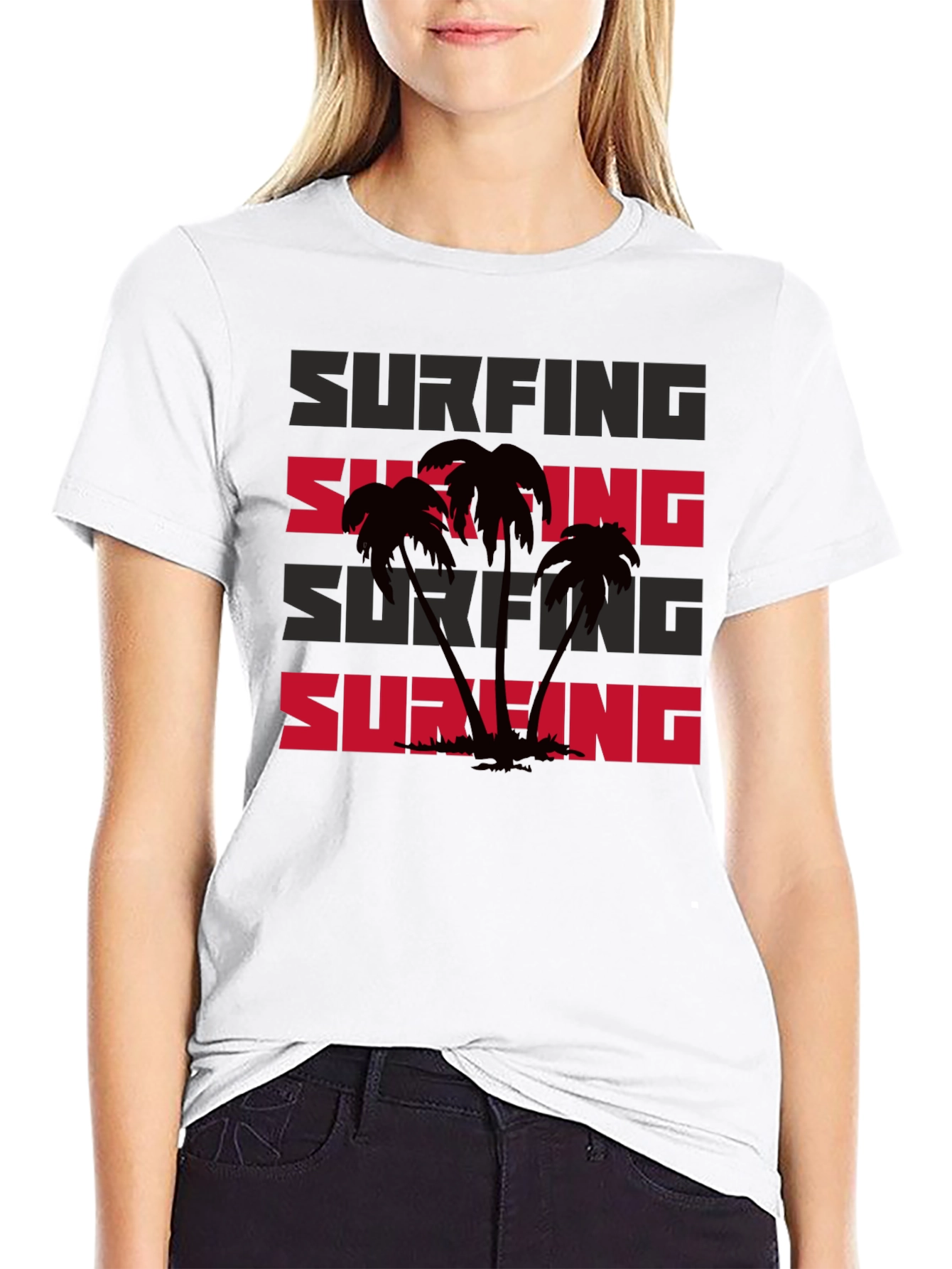 Surfing Palm Tree Graphic T-Shirt