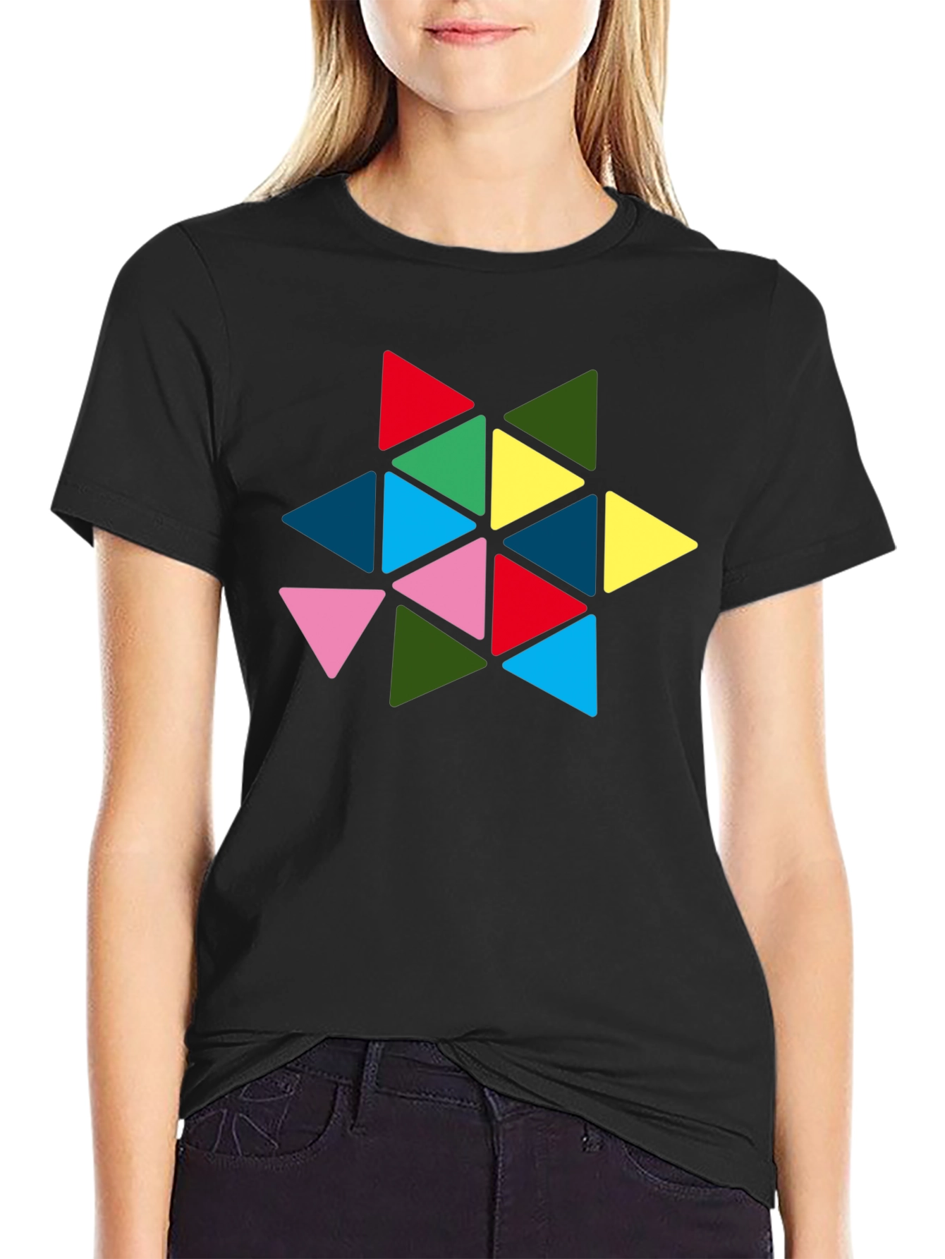 Geometric Triangle Star Graphic Tee - Black