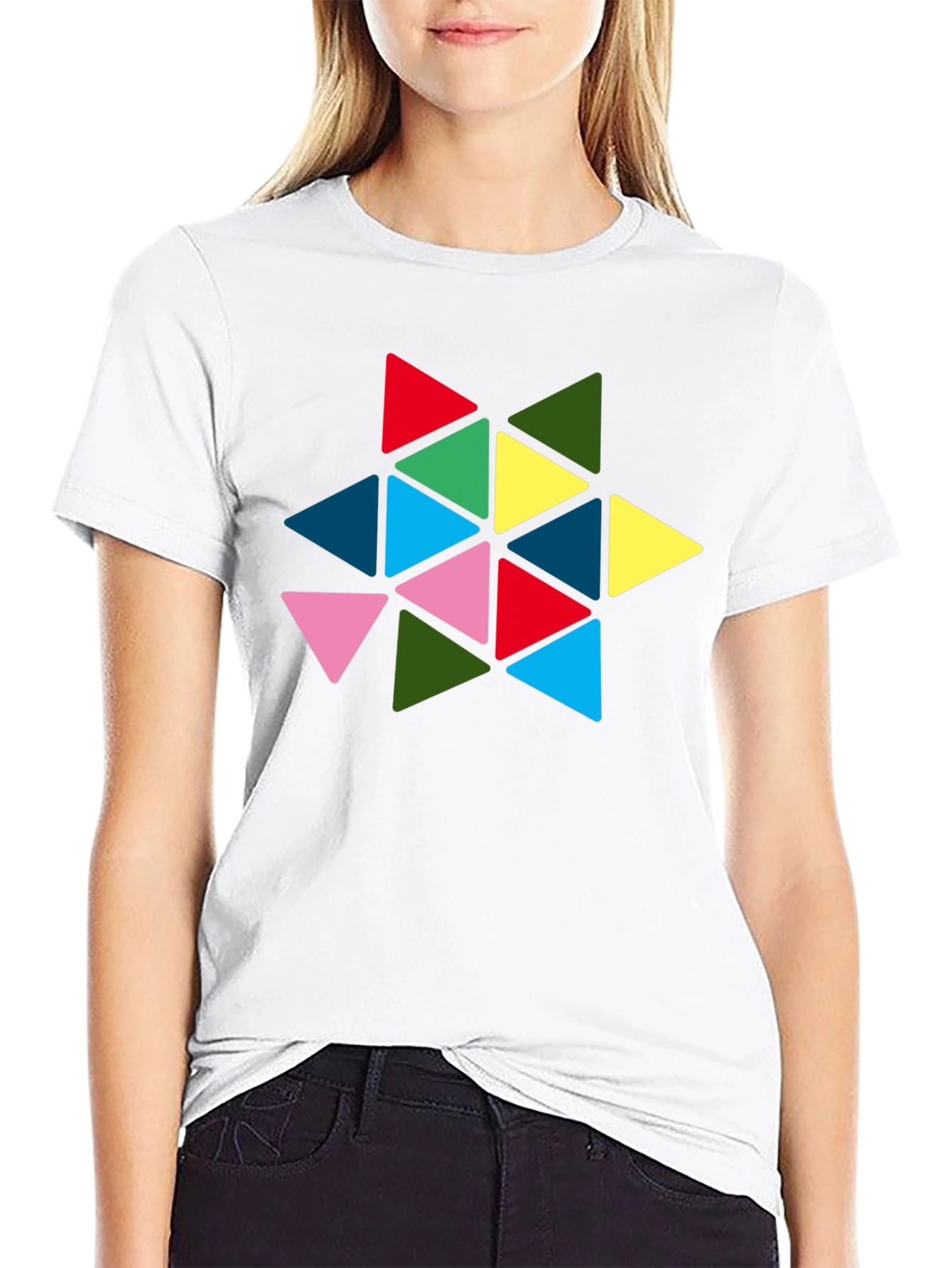 Geometric Triangle Star Graphic Tee - Black