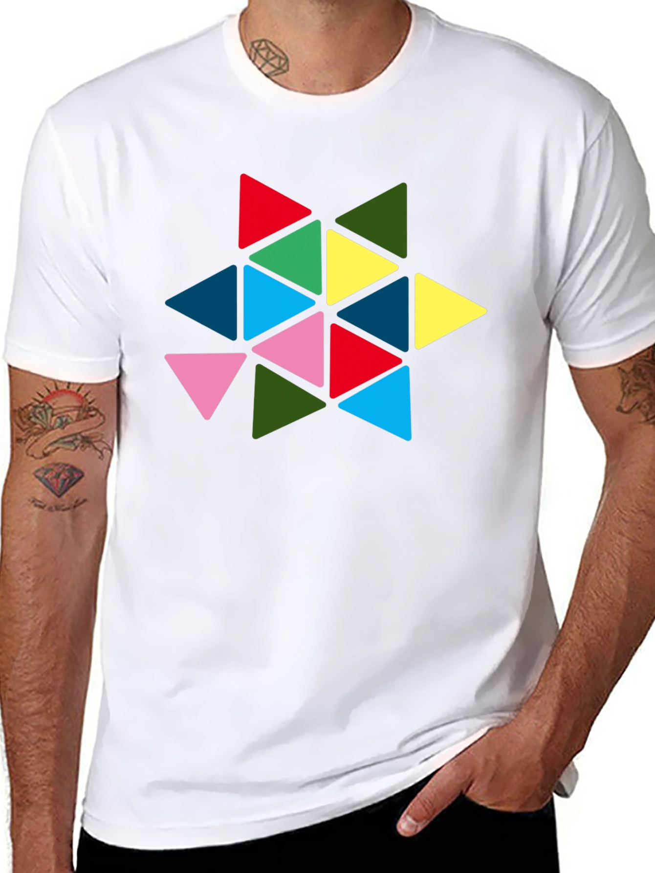 Geometric Triangle Star Graphic Tee - Black