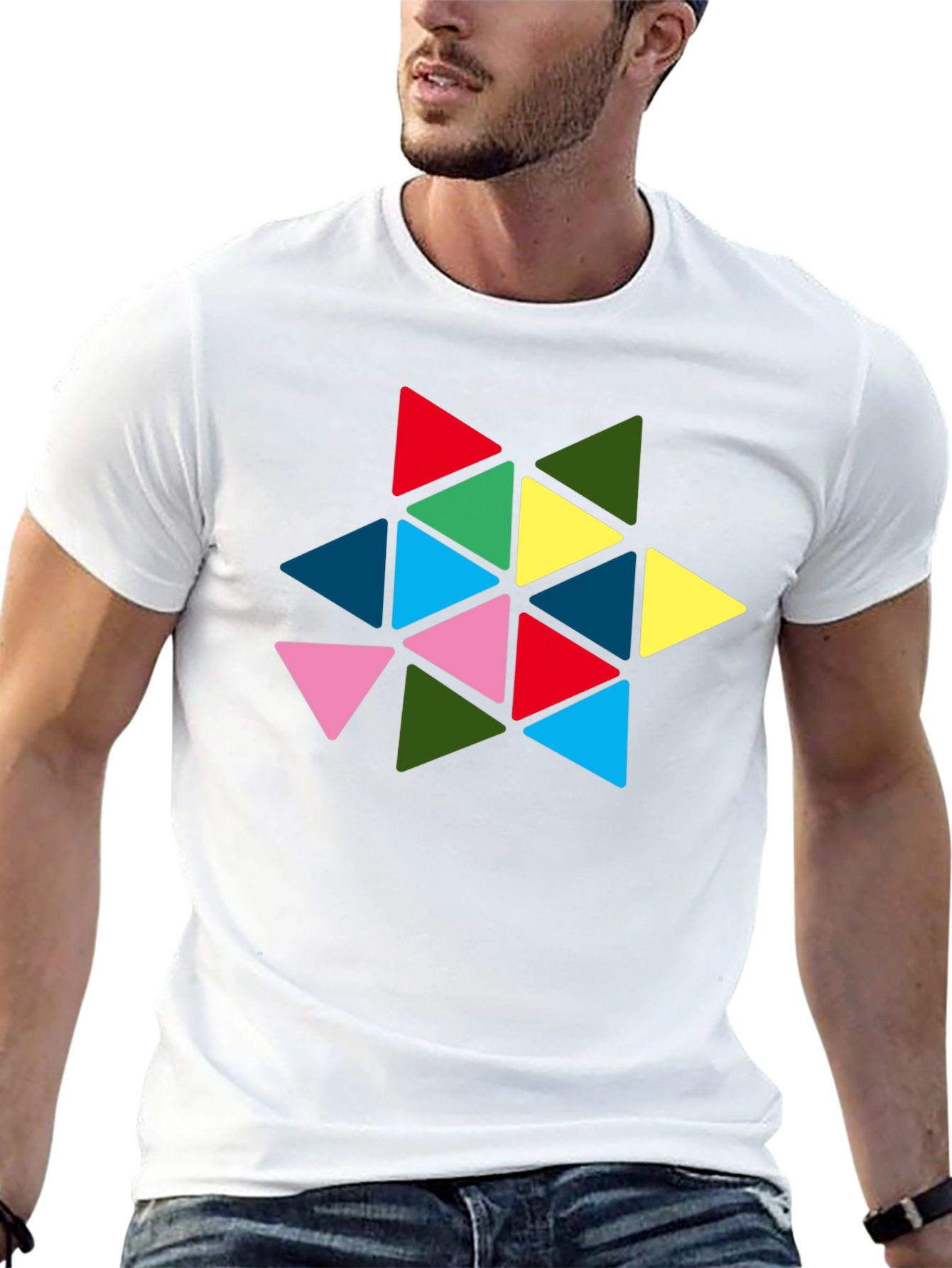 Geometric Triangle Star Graphic Tee - Black