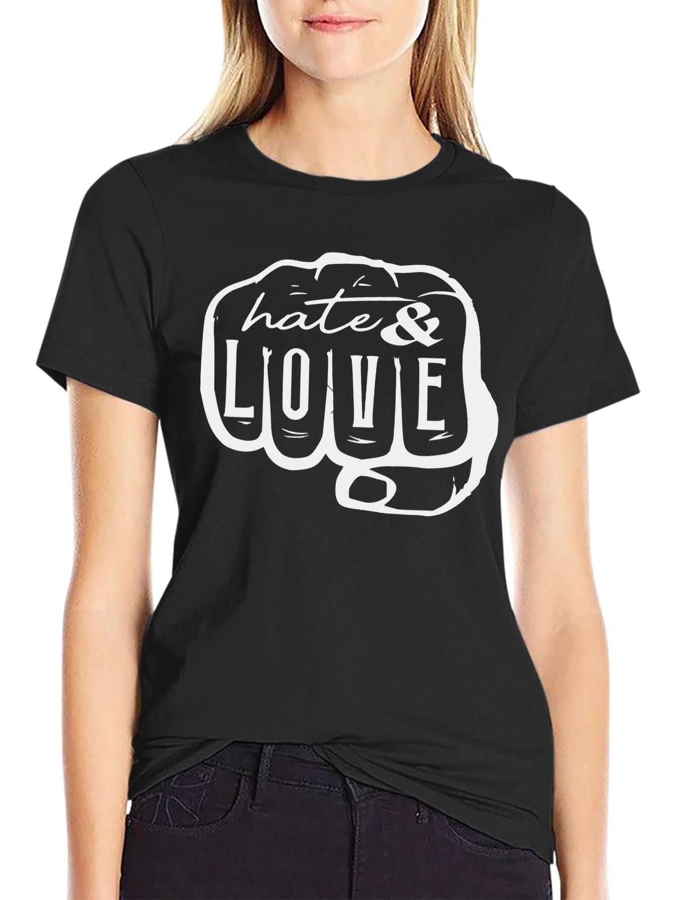 Hate & Love Fist Graphic T-Shirt