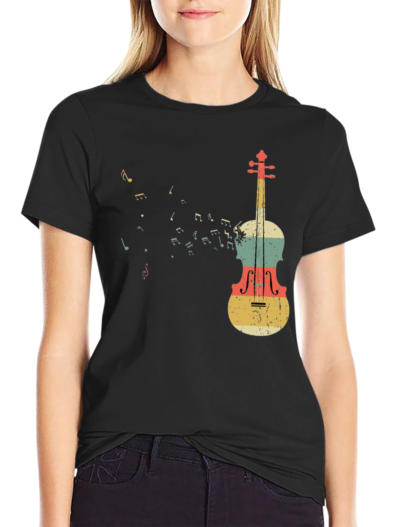 Musical Notes & Violin Graphic T-Shirt