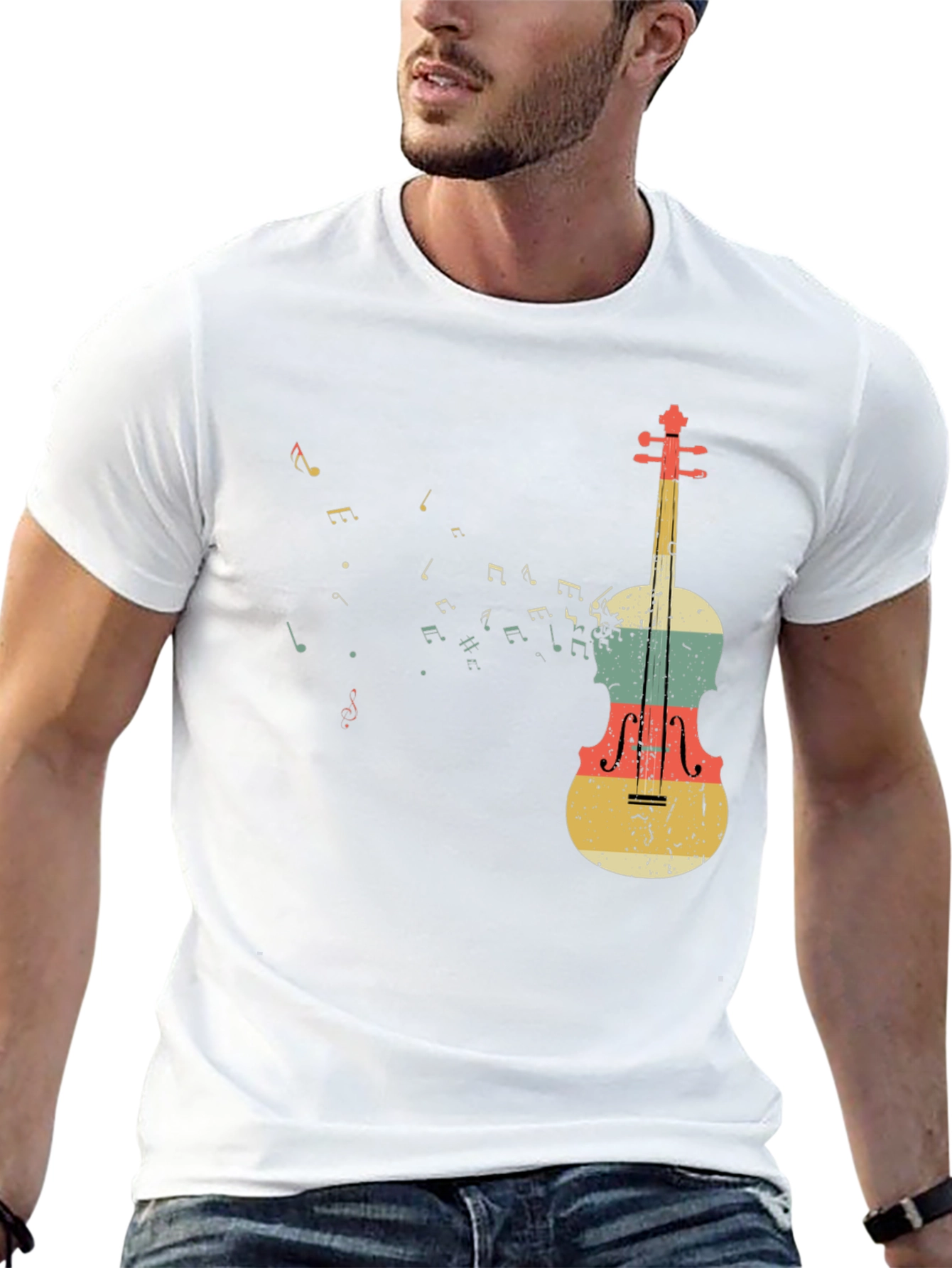 Musical Notes & Violin Graphic T-Shirt