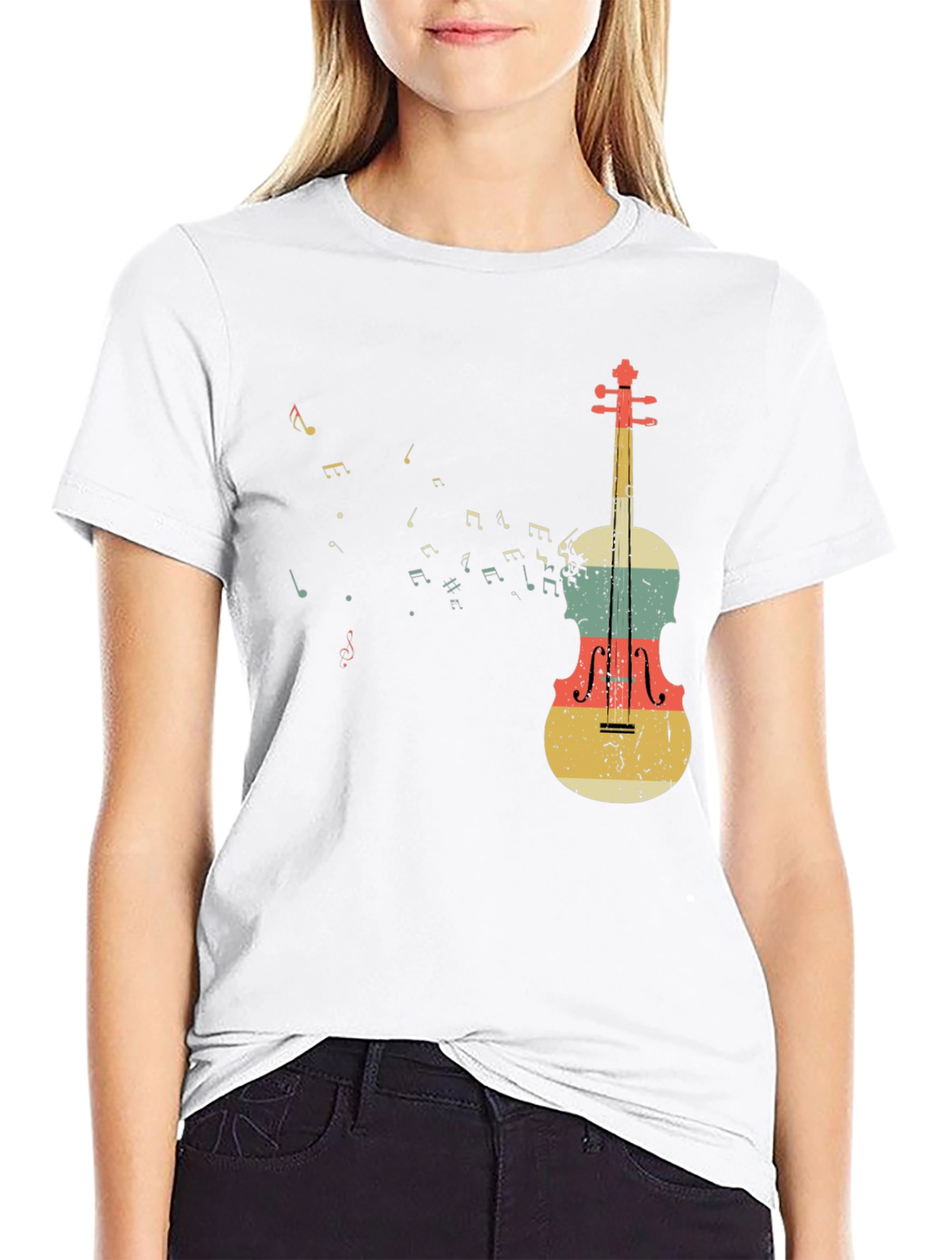 Musical Notes & Violin Graphic T-Shirt