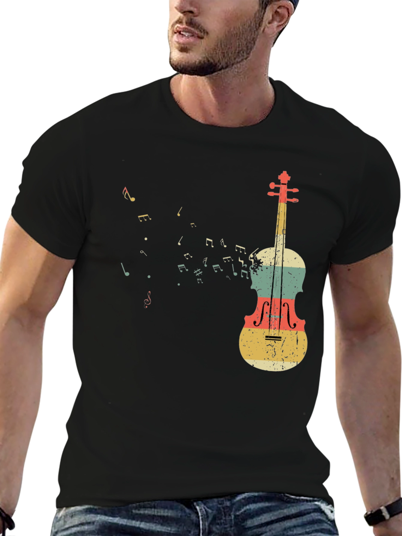 Musical Notes & Violin Graphic T-Shirt