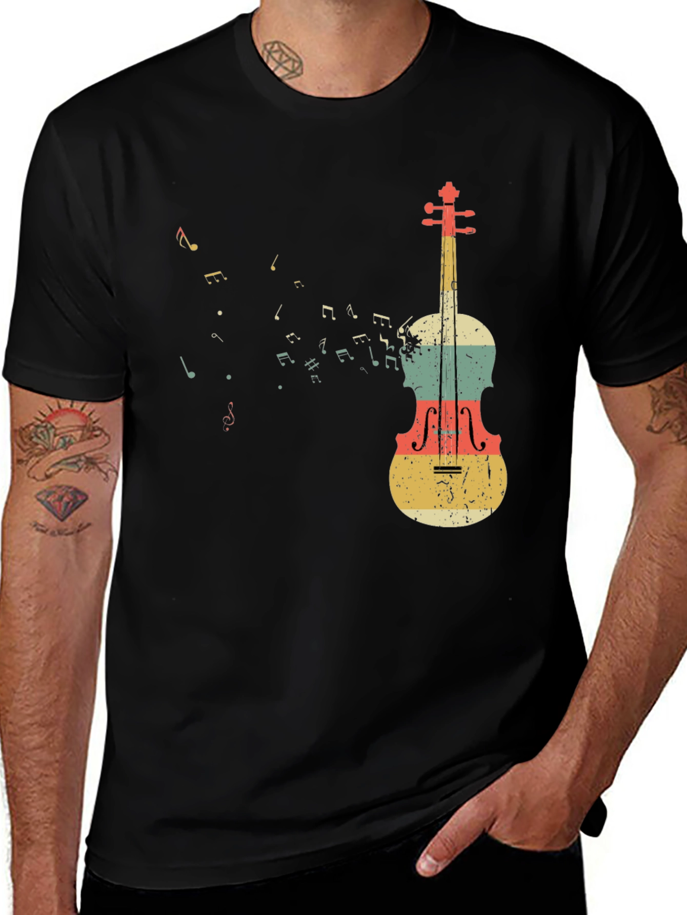 Musical Notes & Violin Graphic T-Shirt
