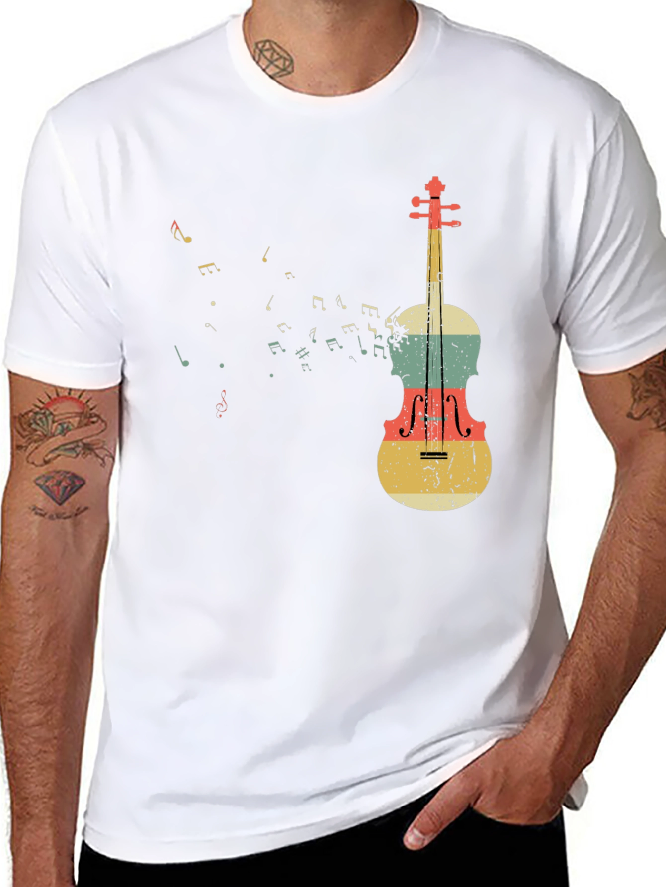 Musical Notes & Violin Graphic T-Shirt