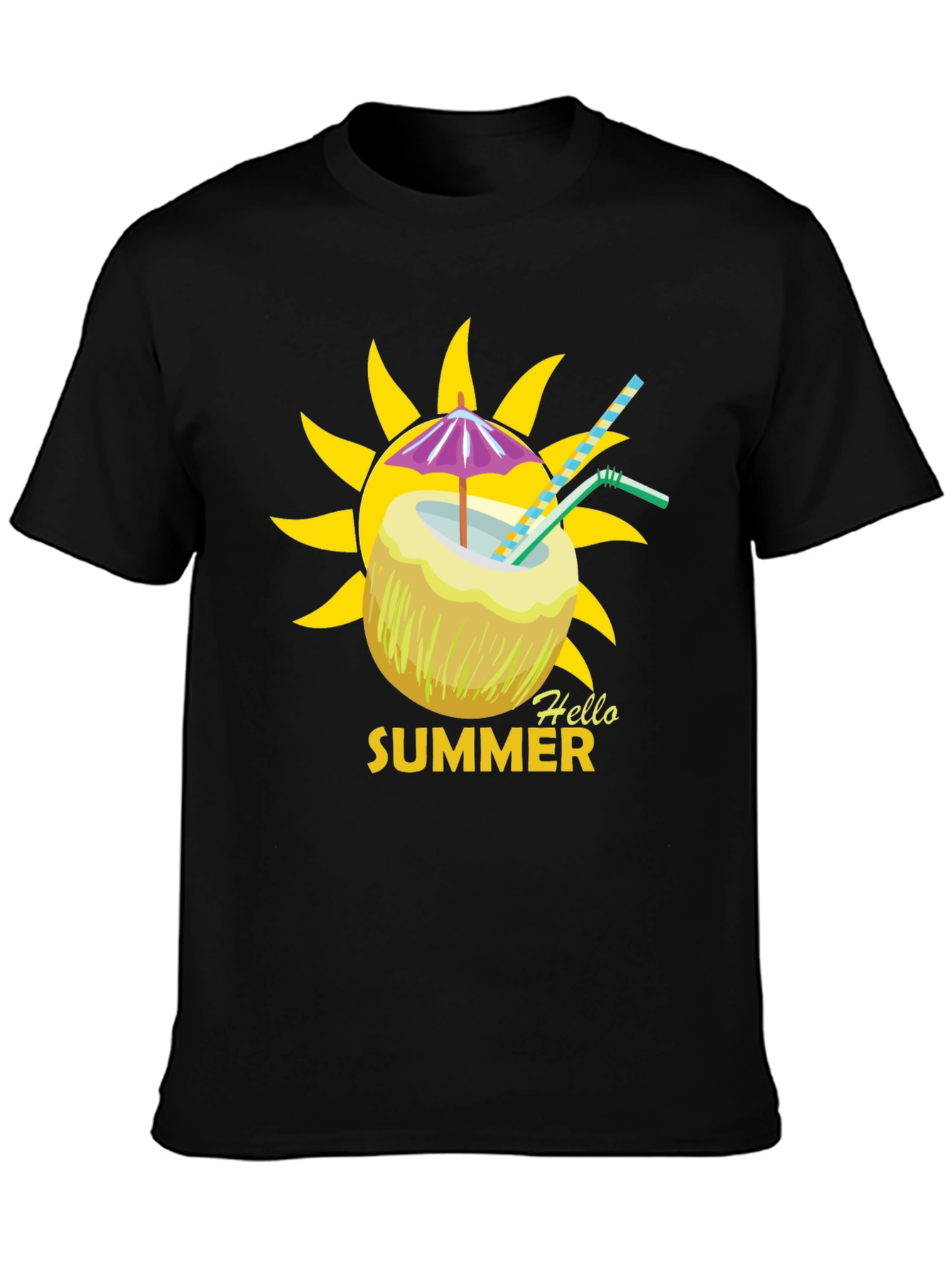 Hello Summer Coconut Drink Graphic T-Shirt
