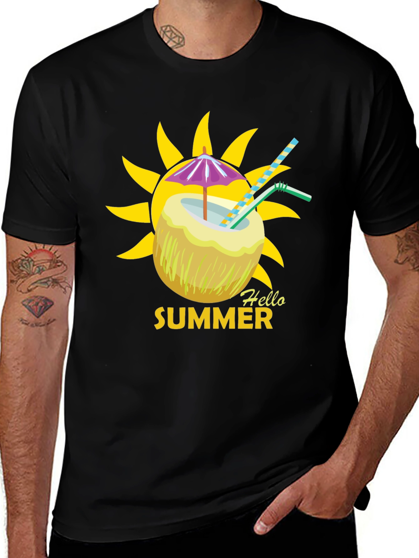 Hello Summer Coconut Drink Graphic T-Shirt