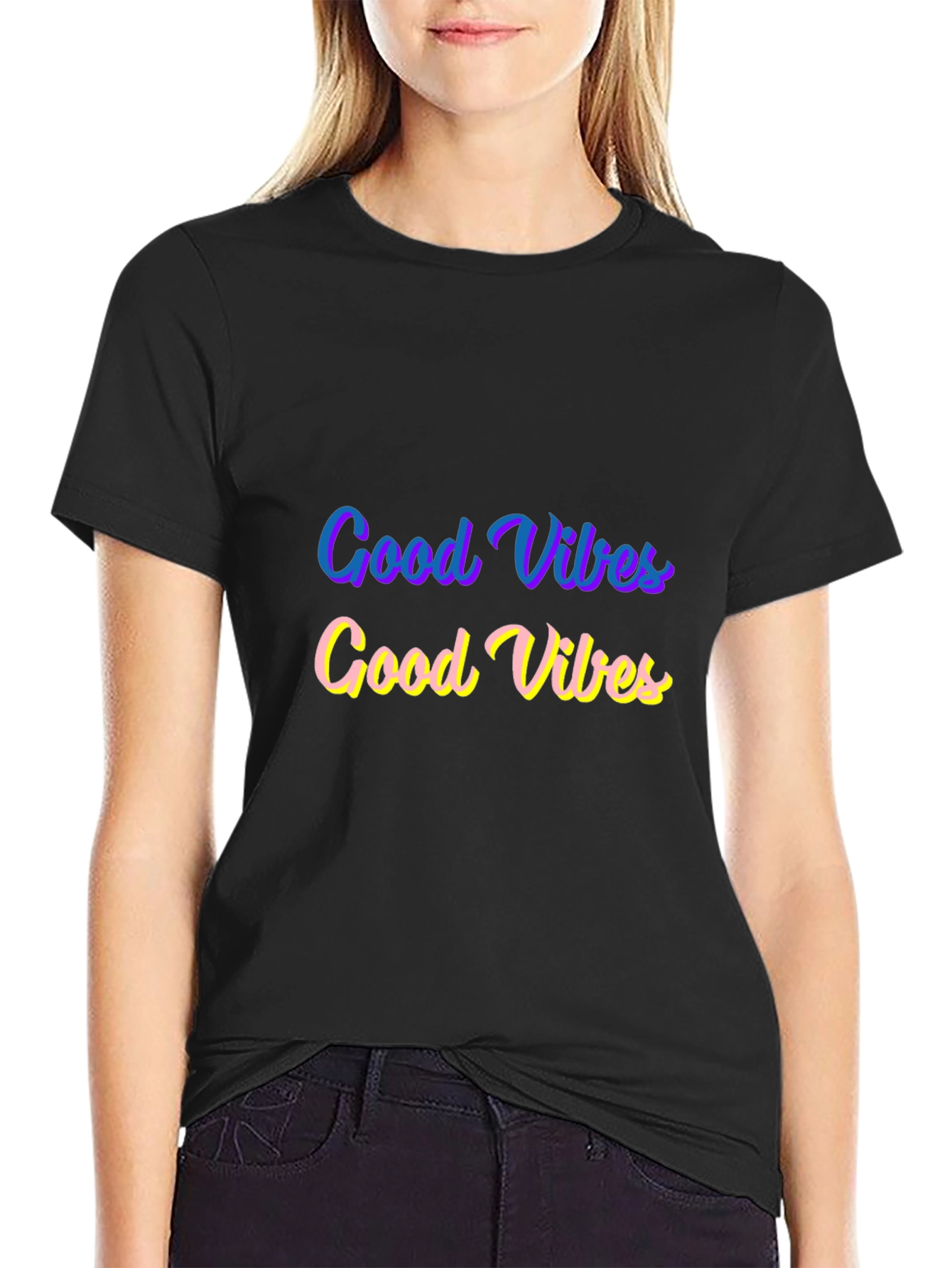 Good Vibes Graphic Tee - Black Cotton Comfort