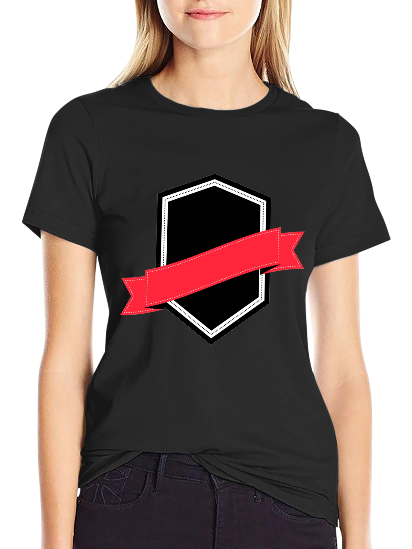 Mens Black T-Shirt with Badge Graphic