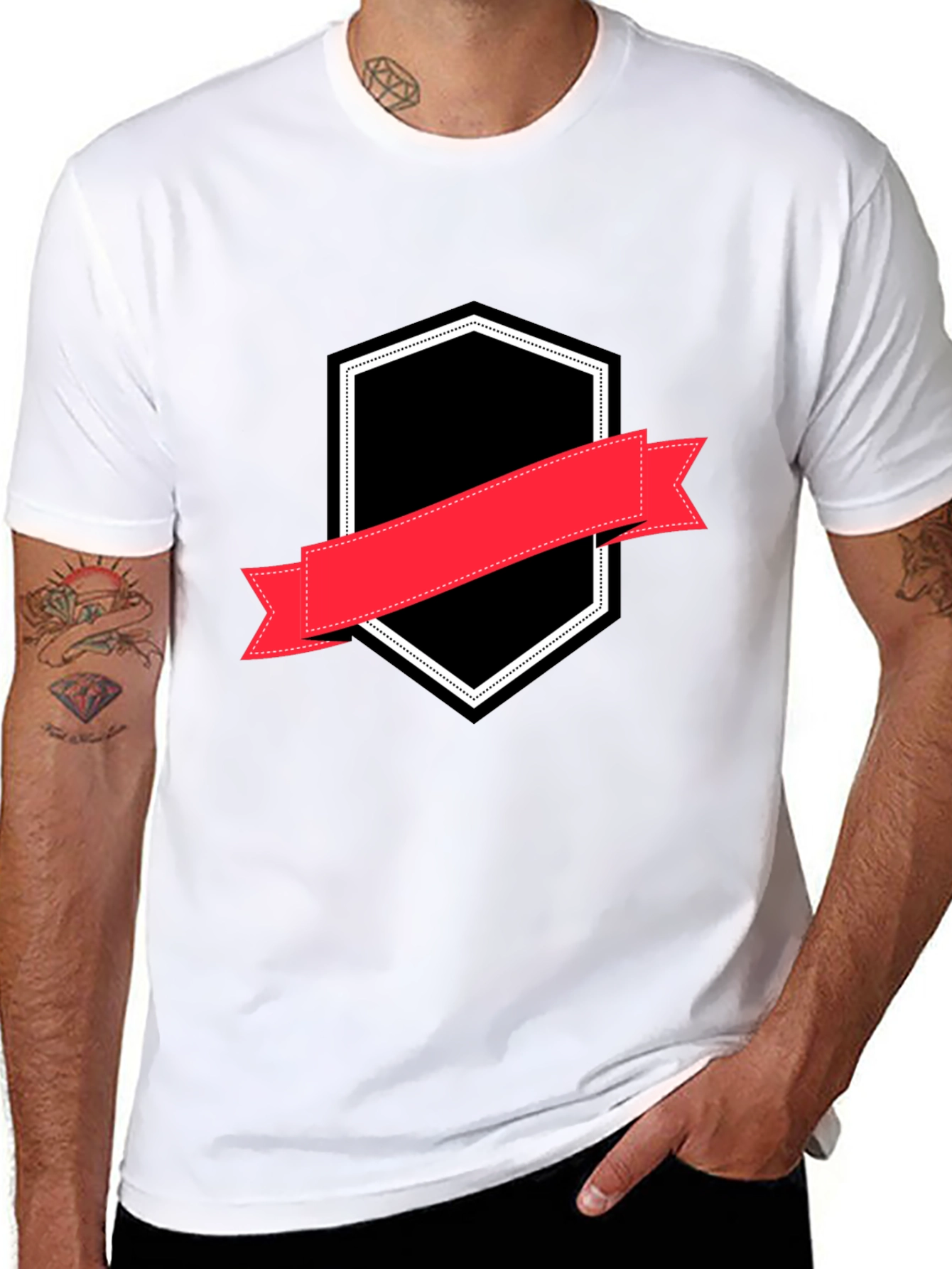 Mens Black T-Shirt with Badge Graphic