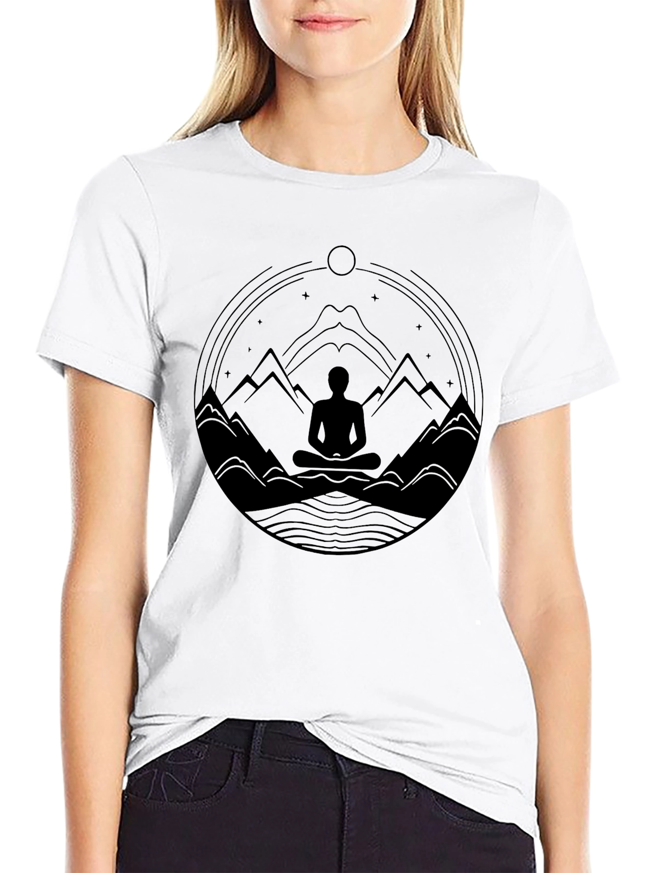 Zen Mountain Meditation T-Shirt - Black
