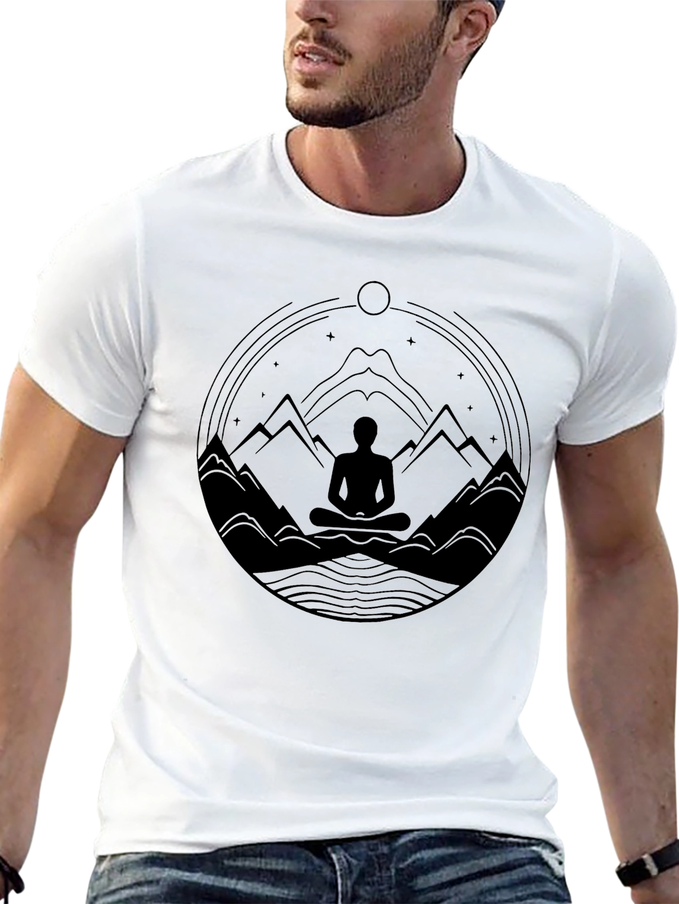 Zen Mountain Meditation T-Shirt - Black