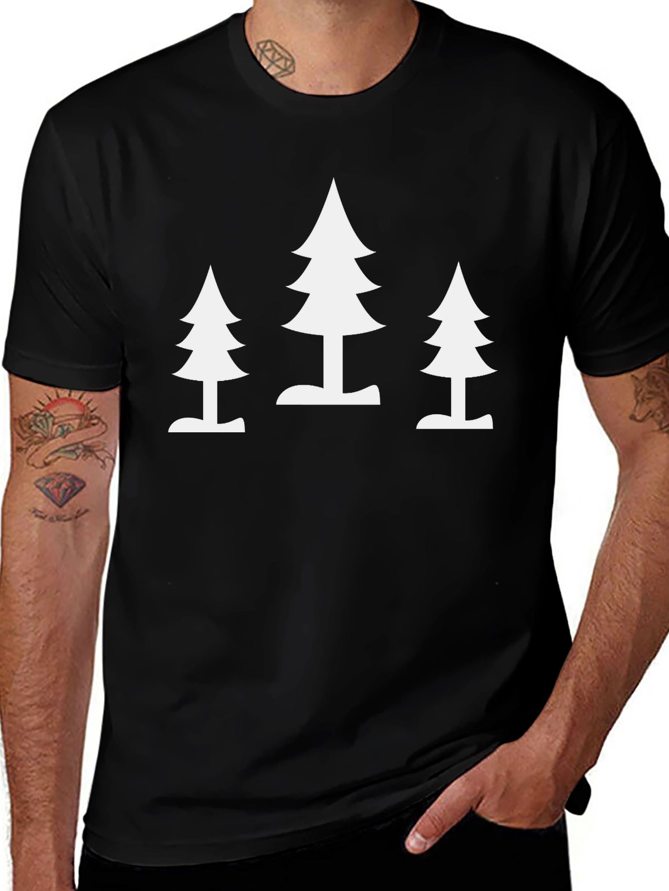 Minimalist Tree Print Black T-Shirt