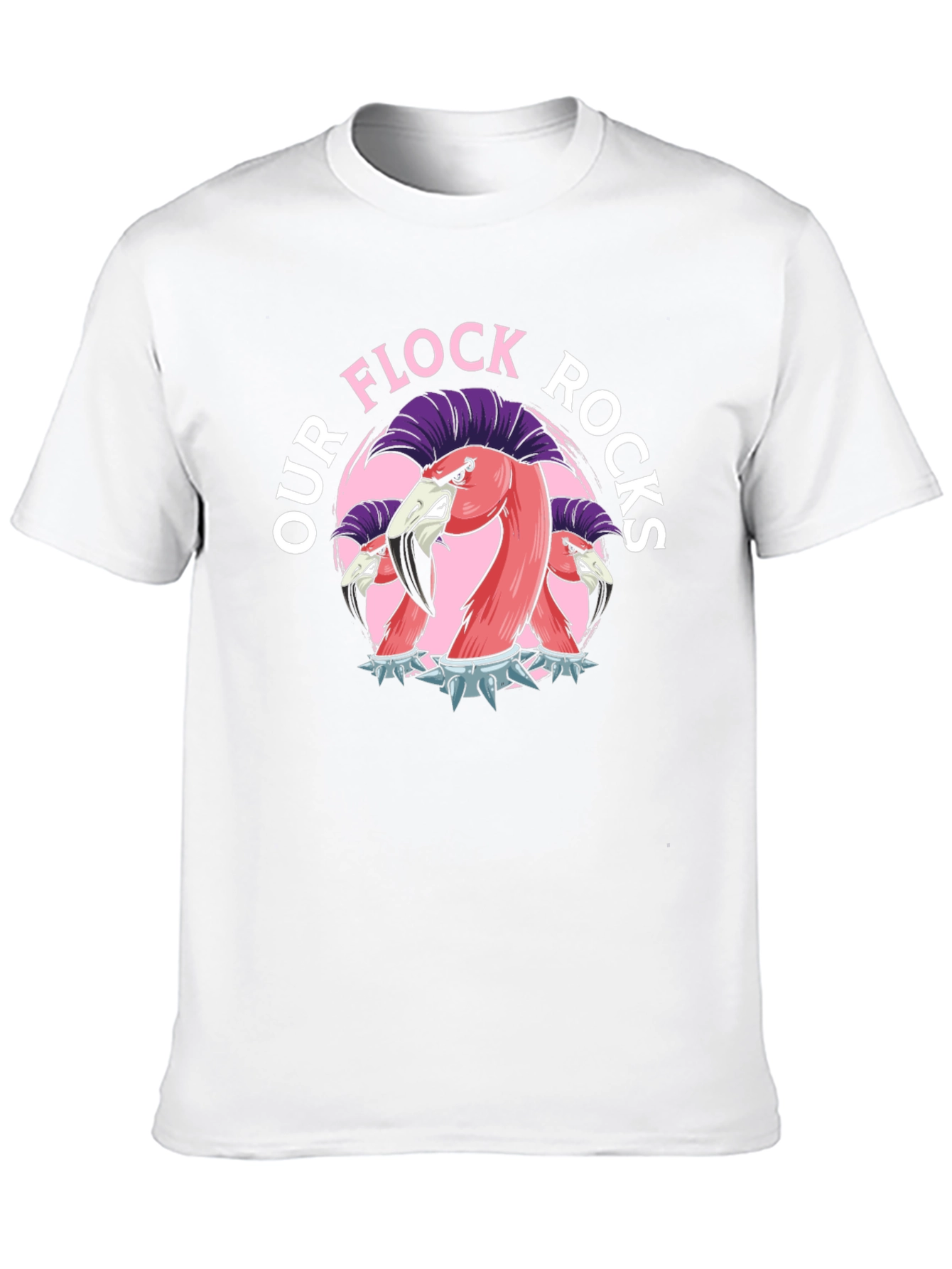 Our Flock Rocks T-Shirt - Punk Flamingo Design