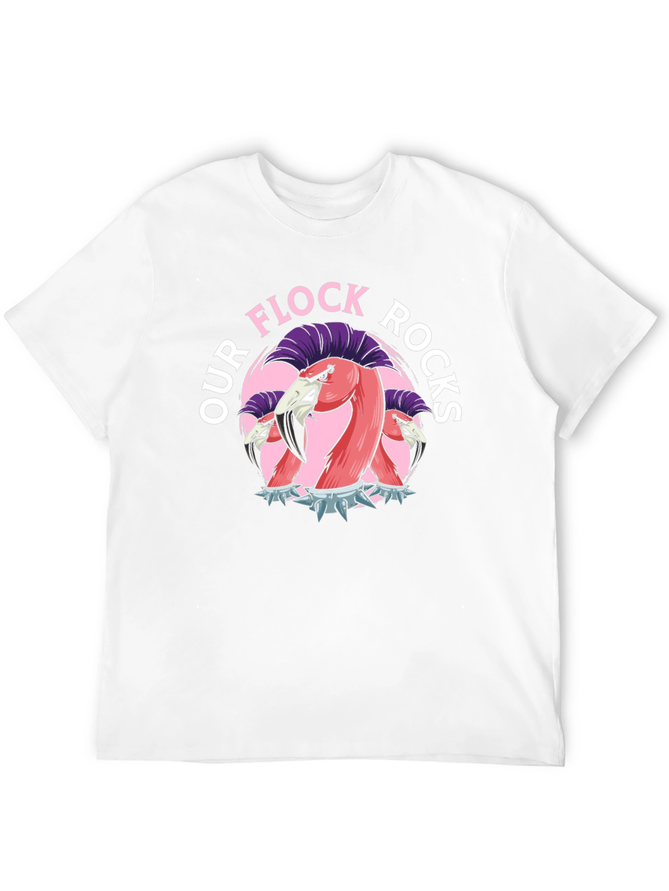 Our Flock Rocks T-Shirt - Punk Flamingo Design
