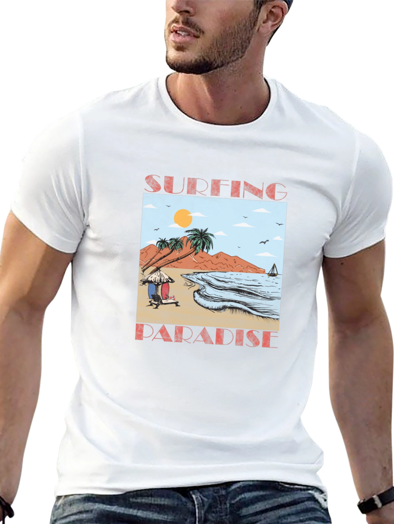 Surfing Paradise Graphic T-Shirt | Beach Surf Design Tee