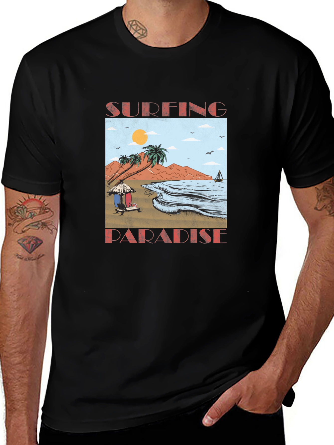 Surfing Paradise Graphic T-Shirt | Beach Surf Design Tee