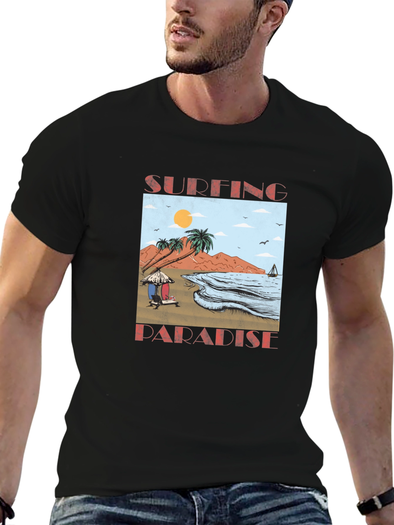 Surfing Paradise Graphic T-Shirt | Beach Surf Design Tee