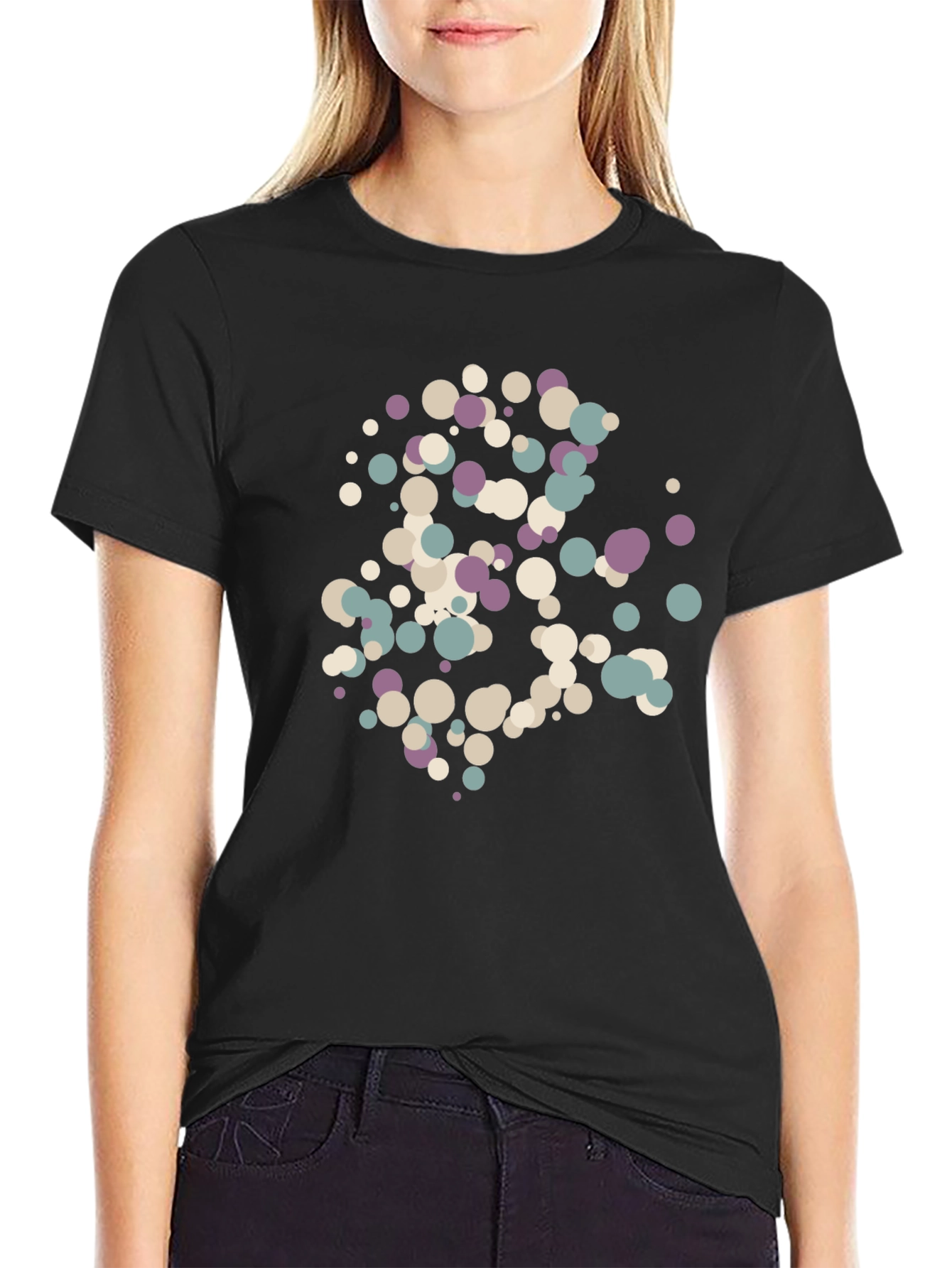 Modern Abstract Dot Pattern Black T-Shirt