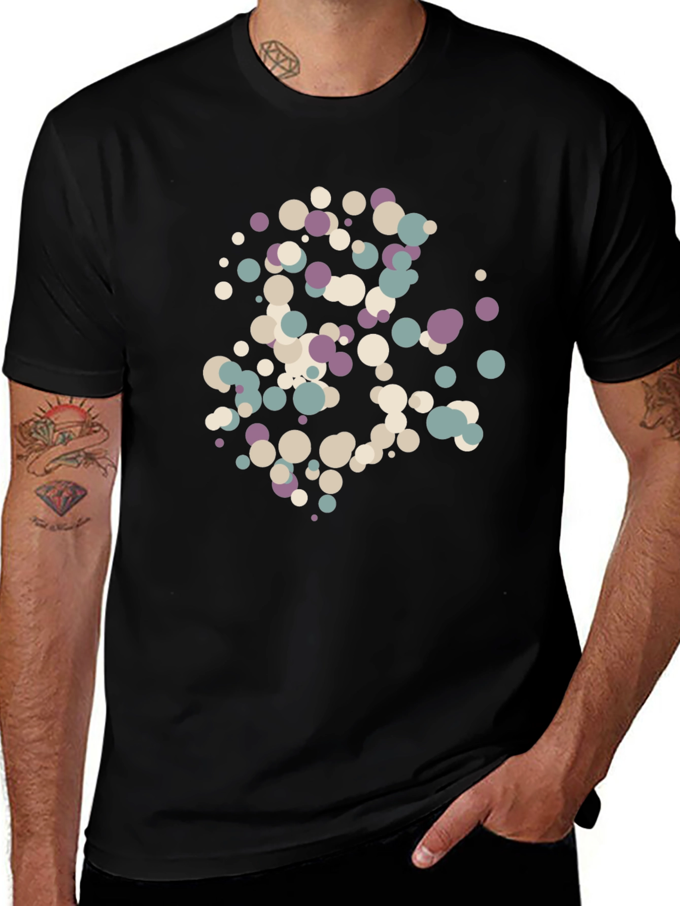 Modern Abstract Dot Pattern Black T-Shirt