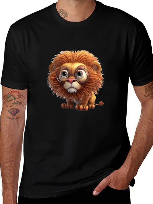 Lion with Glasses Black T-Shirt
