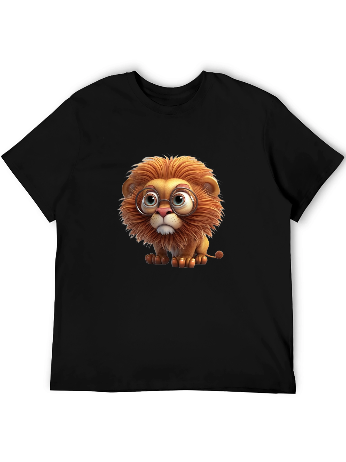 Lion with Glasses Black T-Shirt