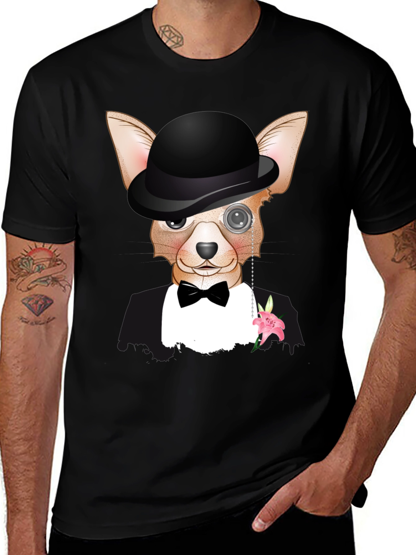 Dapper Dog T-Shirt: Canine in Bowler Hat & Monocle