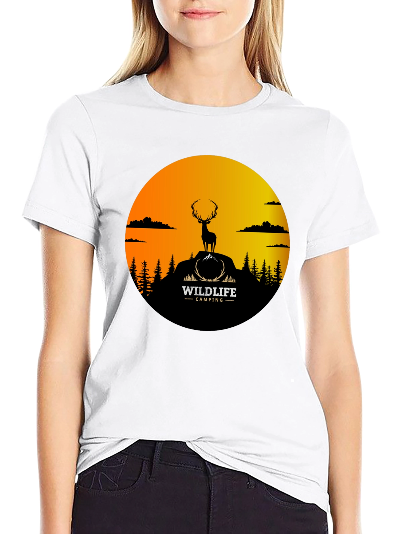 Wildlife Camping Graphic Tee - Deer Silhouette