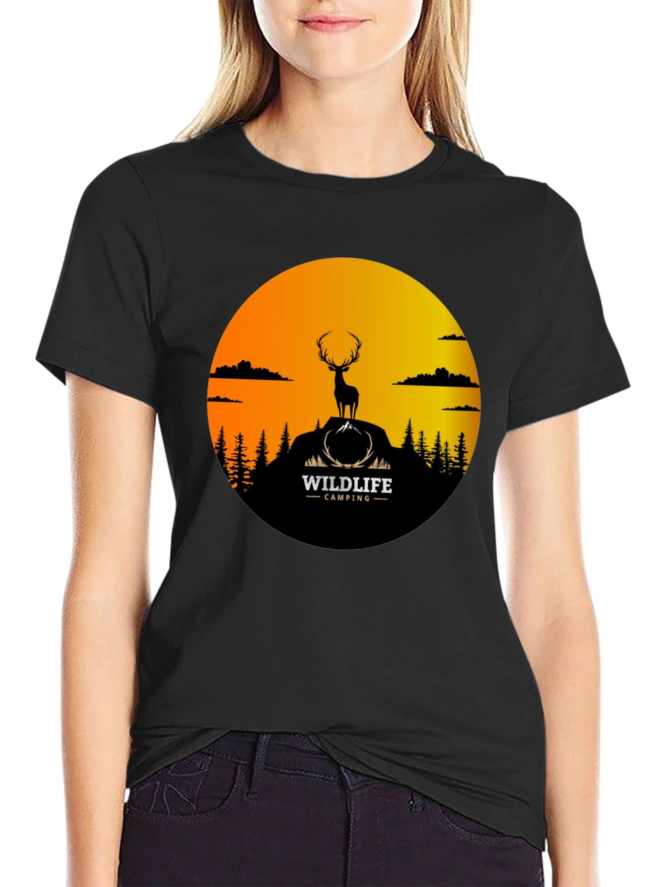 Wildlife Camping Graphic Tee - Deer Silhouette