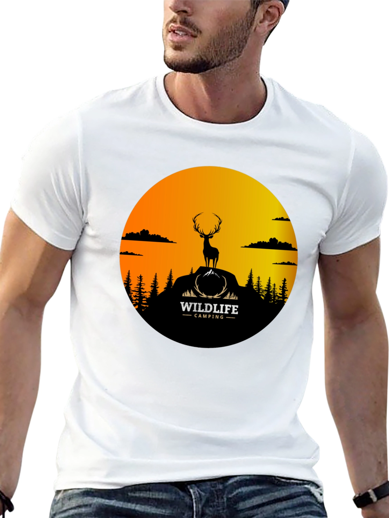 Wildlife Camping Graphic Tee - Deer Silhouette